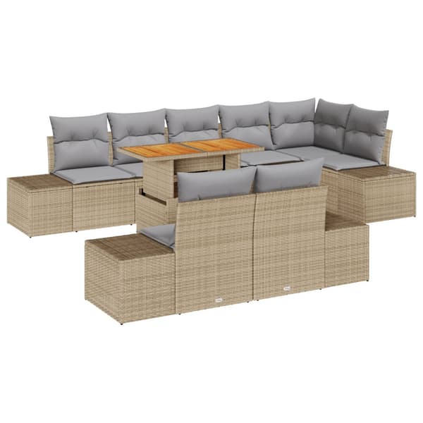 Trädgårdsmöbelset med kudde 9 pcs Beige och Grå