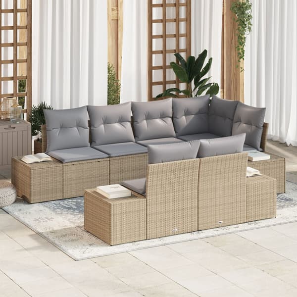 Trädgårdsoffset med kudde 7 pcs Beige och Grå konstrotting