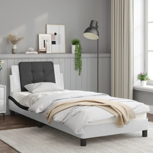 Bed Frame with LED without Mattress "Zadar" White and Black 90x190 cm