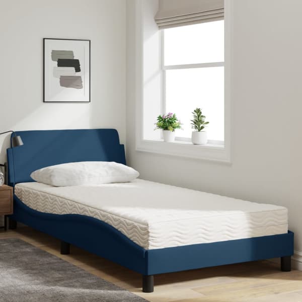 Bed with Mattress "Dover" Blue 100x200 cm Fabric