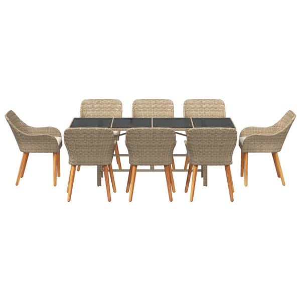 Trädgårdsmöbelset med kudde 9 pcs Beige konstrotting