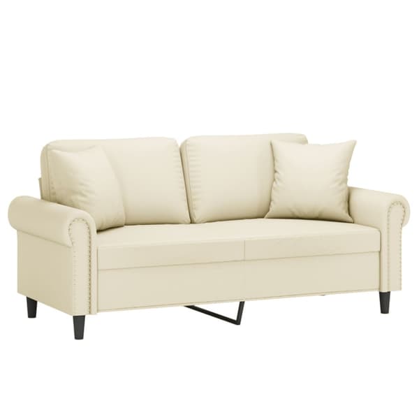 2-sits soffa med prydnadskuddar gräddvit 140 cm konstläder