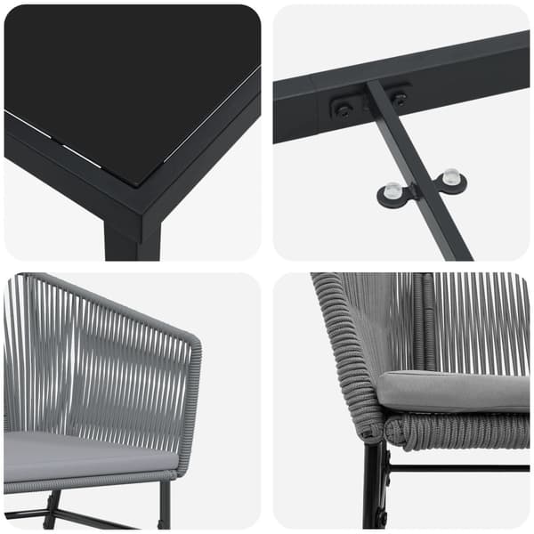 Trädgårdsmöbelset med kudde 5 pcs Grå Pulverlackerat stål