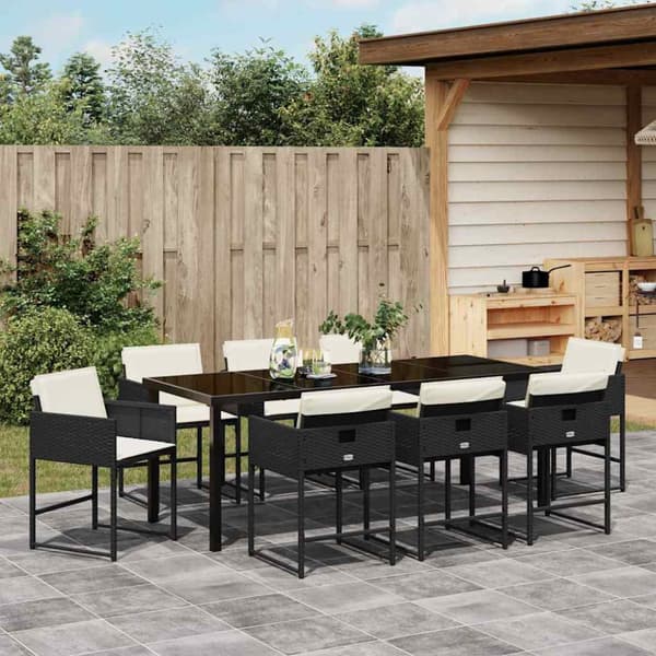Trädgårdsmöbelset 9 pcs Svart konstrotting
