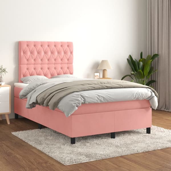 Ramsäng med madrass rosa 120x200 cm sammet