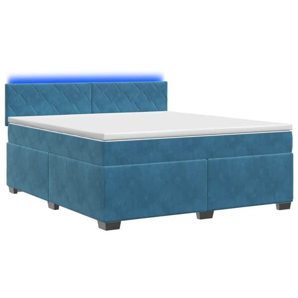 Boxspring säng med madrass och LED Blå 160 x 200 cm Sammet