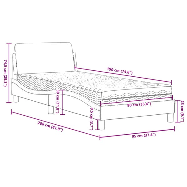 Bed with Mattress "Dover" Light Grey 90x190 cm Fabric
