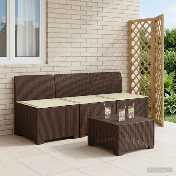 3-sits trädgårdsoffa med kuddar Rattan-look PP Brun