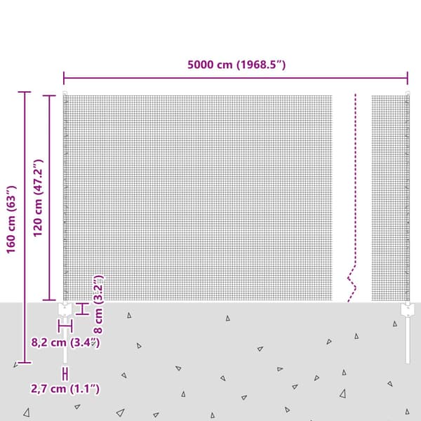 Stängsel med stolpe Silver 1,2 x 50 m Stål