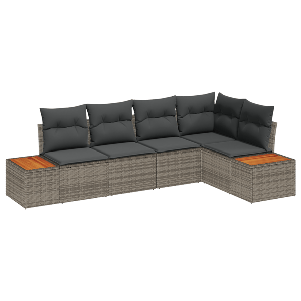 Trädgårdsoffset med kudde med lagring 5 pcs Grå Poly rattan