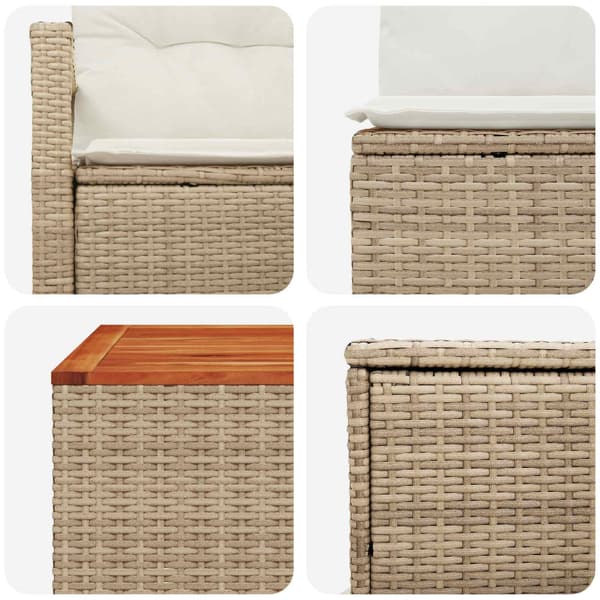 Soffset 6 st Beige och krämvit Poly Rattan och stål