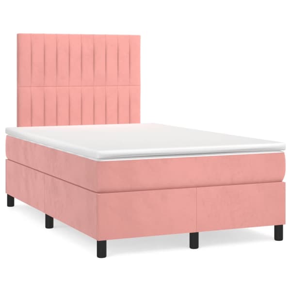 Ramsäng med madrass & LED rosa 120x190 cm sammet