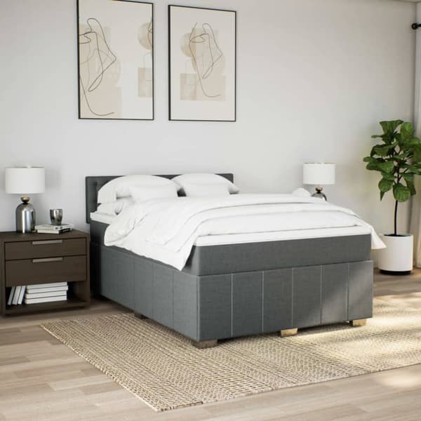 Ramsäng med madrass mörkgrå 140x190 cm tyg
