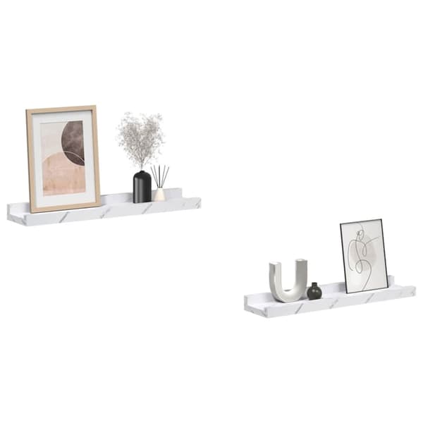 Vägg hylla Väggmonterat 2 pcs Vit marmor 40 x 9 x 3 cm
