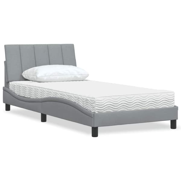 Bed with Mattress "Hanko" Light Grey 100x200 cm Fabric