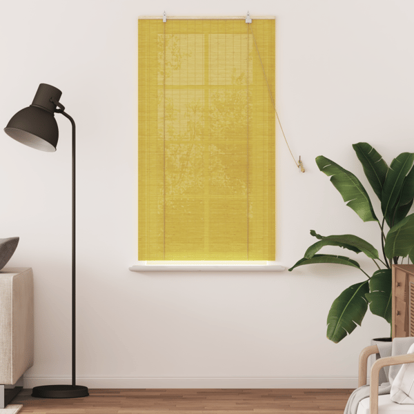 Rullgardin med gardiner Gul 80 x 160 cm Bambu