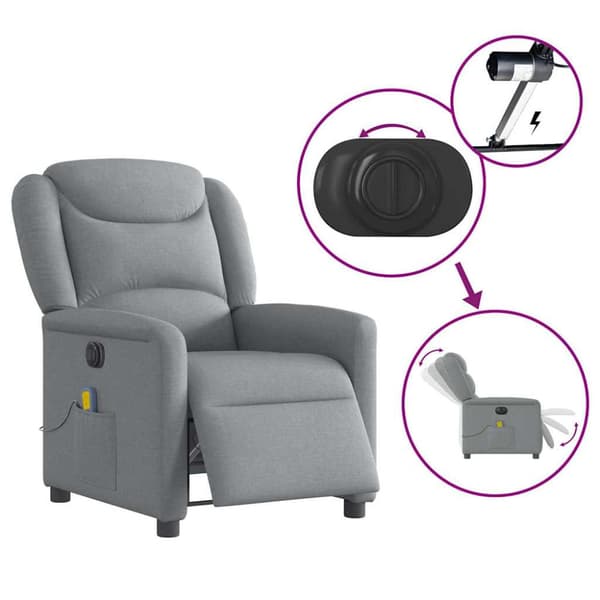 Elektrisk massagefåtölj ljusgrå tyg