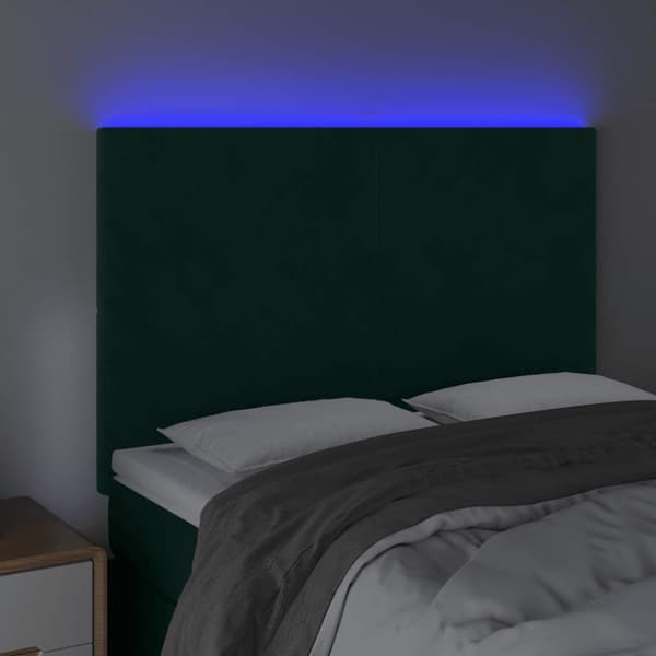 Sänggavel LED mörkgrön 144x5x118/128 cm sammet