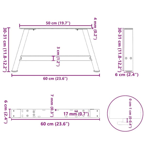 Soffbordsben A-formade 2 st 60x(30-31) cm stål