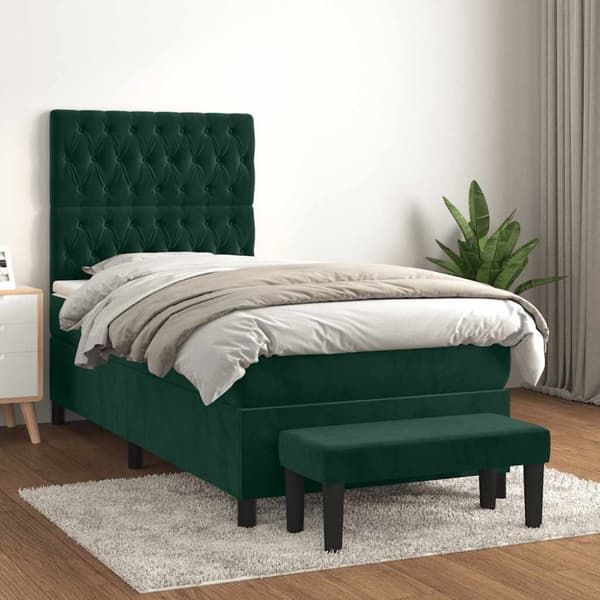 Ramsäng med madrass mörkgrön 90x190 cm sammet