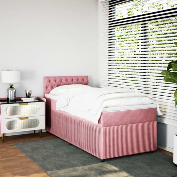 Ramsäng med madrass rosa 100x200 cm sammet