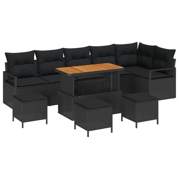 Trädgårdsoffset med kudde 10 pcs Svart Poly rattan
