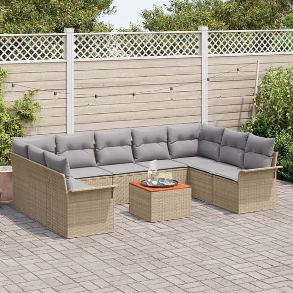 Trädgårdsoffset med kudde 10 pcs Beige konstrotting