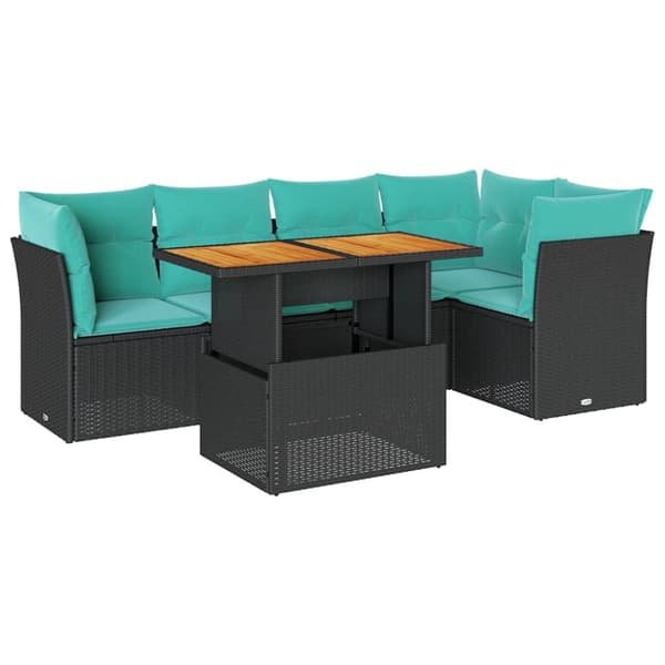 Loungegrupp med dynor 6 delar svart konstrotting
