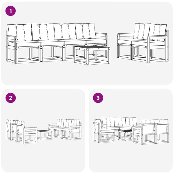 Utomhussoffset med kudde 7 pcs Vit och ljusgrå