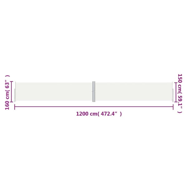 Infällbar sidomarkis gräddvit 160x1200 cm