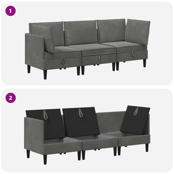 Möbelset för vardagsrummet med kudde 3 pcs Mörkgrå Sammet