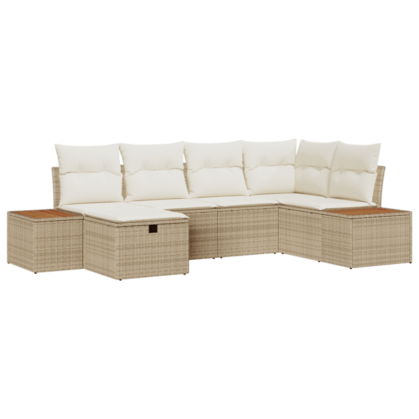 Trädgårdsoffset med kudde 6 pcs Beige Poly rattan