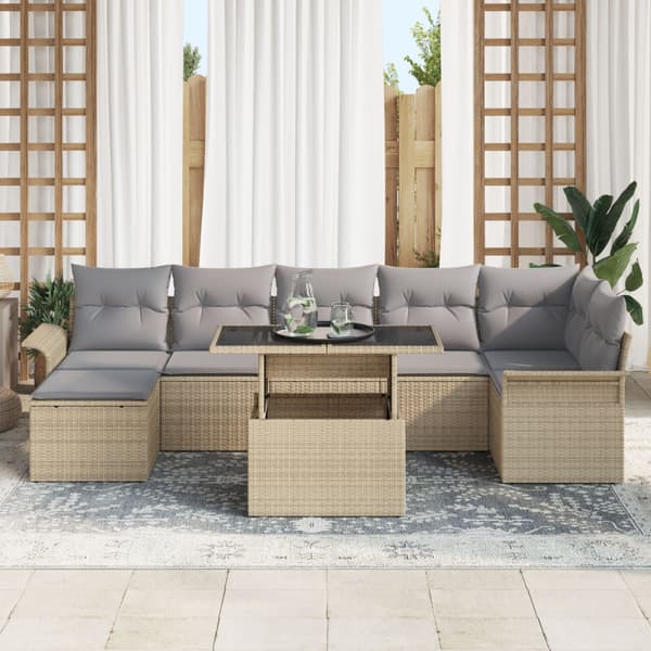 Trädgårdsoffset med kudde 8 pcs Beige Poly rattan