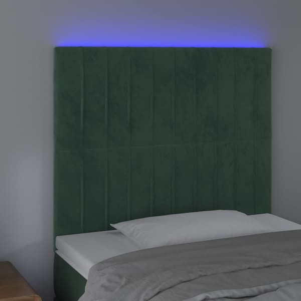 Sänggavel LED mörkgrön 100x5x118/128 cm sammet