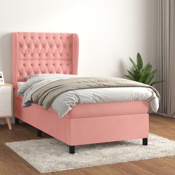 Ramsäng med madrass rosa 90x190 cm sammet