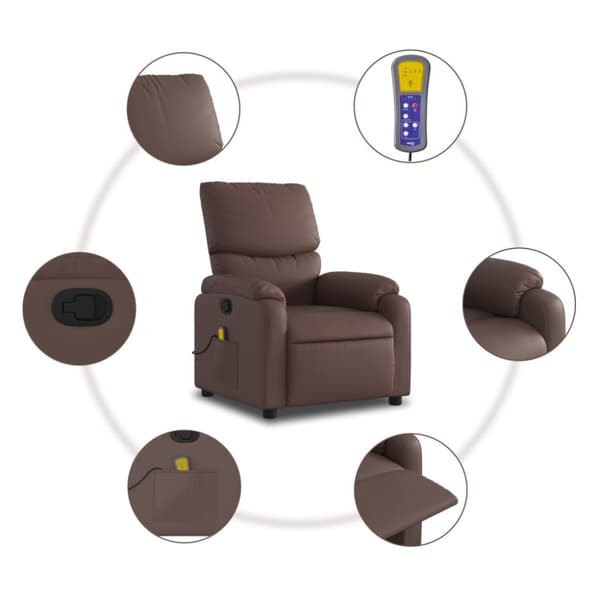 Massagefåtölj brun konstläder