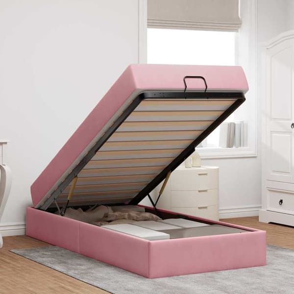 Sängram med madrass 2 pcs Rosa Sammet