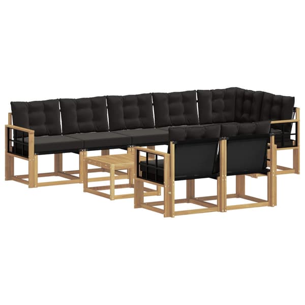Utomhussoffset med kudde 9 pcs Vit och svart
