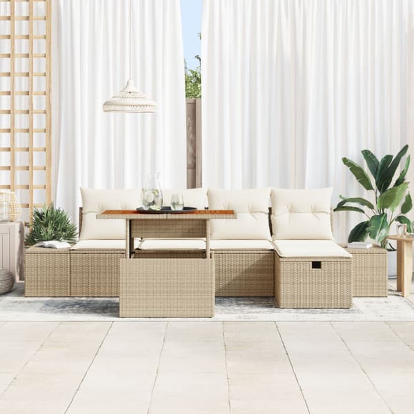 Trädgårdsoffset 6 pcs Beige konstrotting