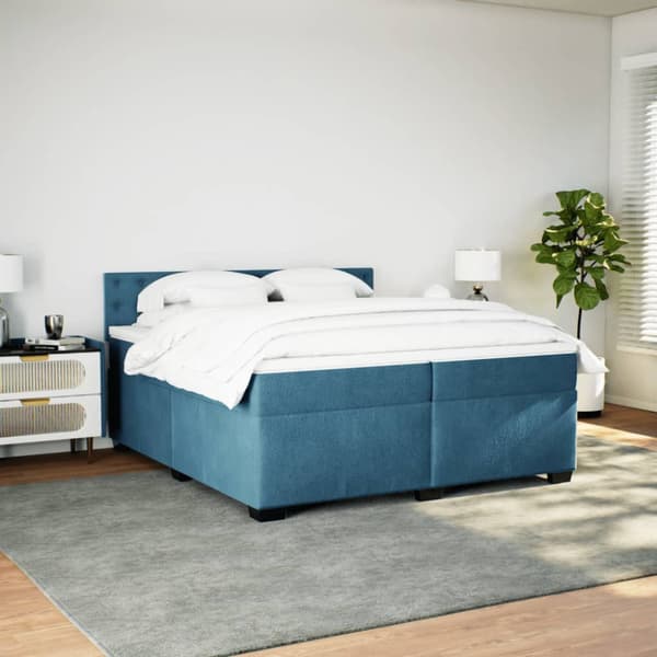Ramsäng med madrass blå 200x200 cm sammet