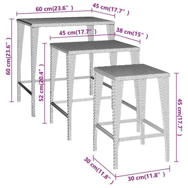 Satsbord 3 st brun konstrotting