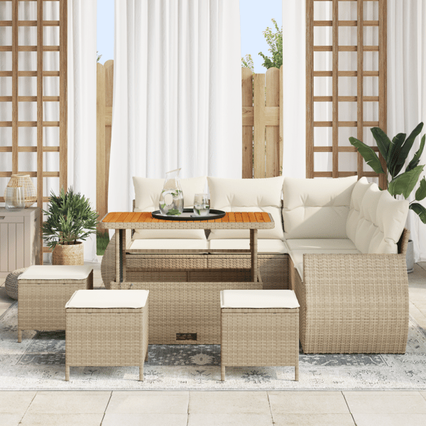 Trädgårdsoffset 9 pcs Beige och gräddfärgad konstrotting