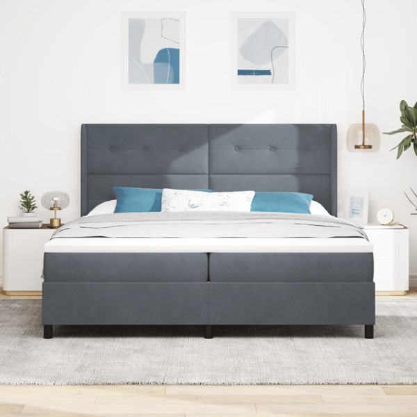Bäddfjäder med madrass Mörkgrå 200 x 200 cm Sammet
