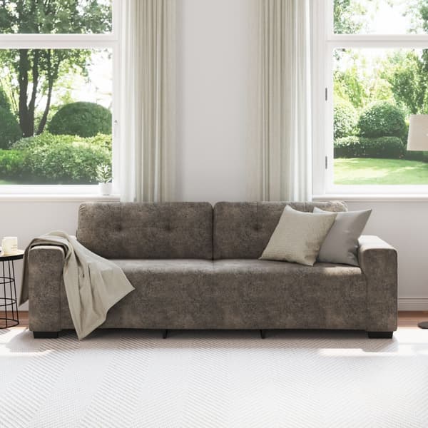 3-Sits soffa Mörkgrå 220 cm Faux Mockaläder