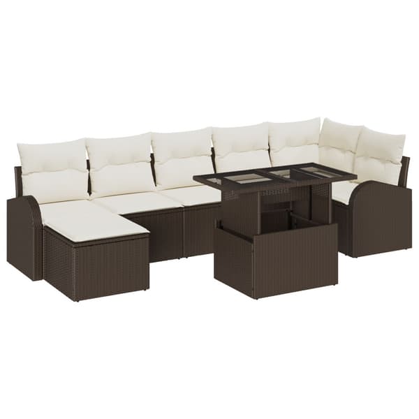 Trädgårdsoffset med kudde med lagring 8 pcs Brun Poly rattan