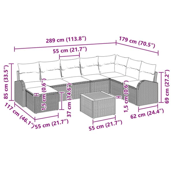 Trädgårdsoffset med kudde 9 pcs Beige konstrotting
