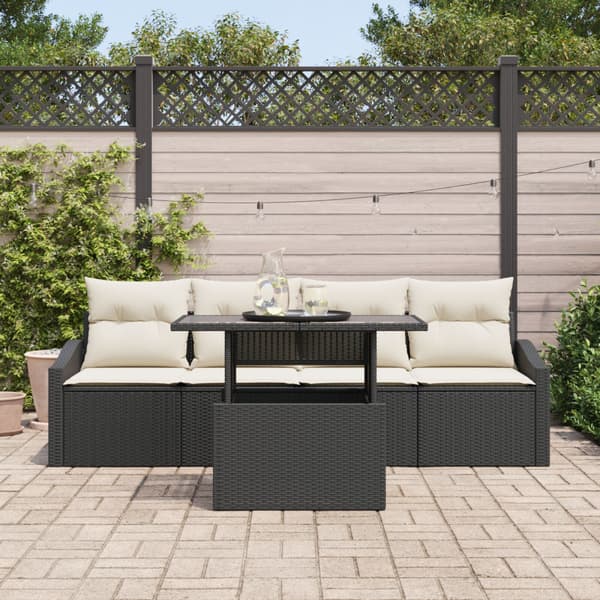Trädgårdsoffset med lagring 5 pcs Svart Poly rattan