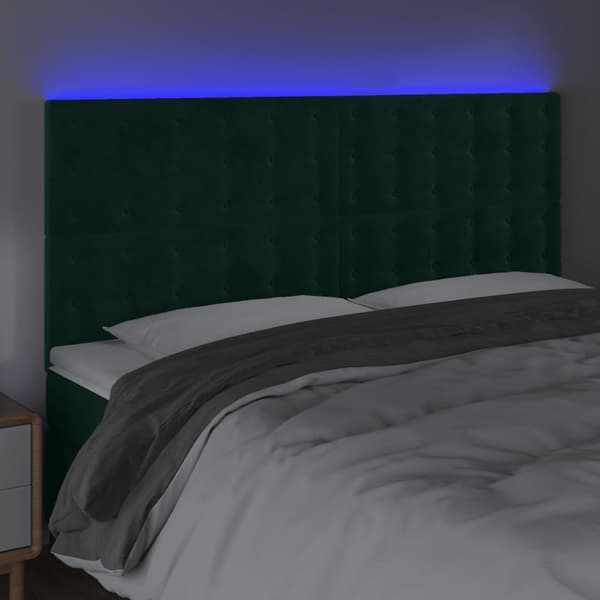 Sänggavel LED mörkgrön 200x5x118/128 cm sammet