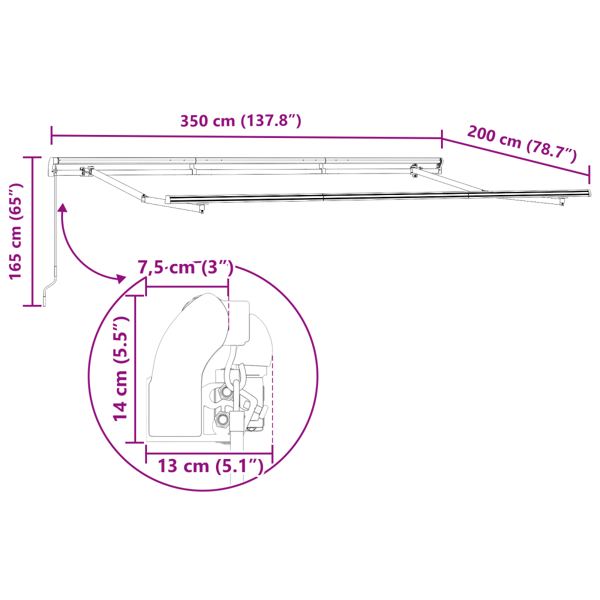 Utfällbar markis Brun 350 x 200 cm tyg
