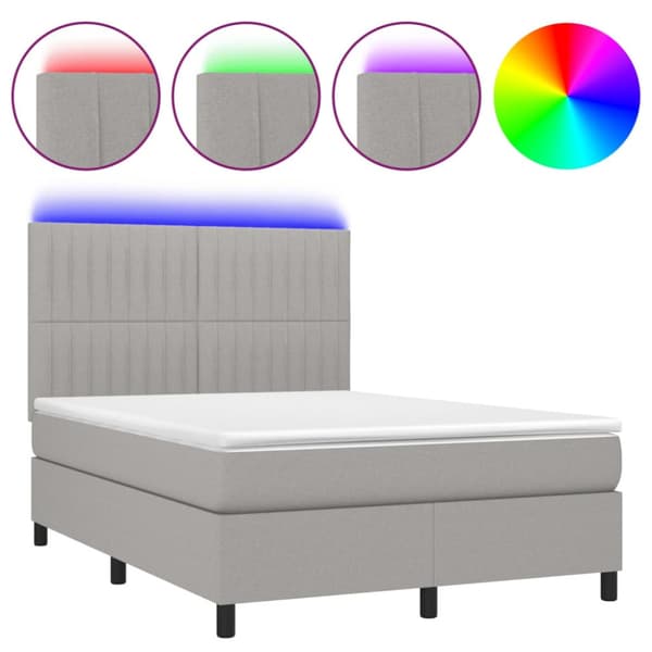 Ramsäng med madrass & LED ljusgrå 140x190 cm tyg